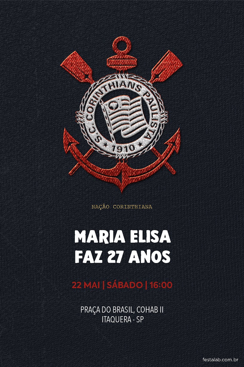 Criar convite de aniversário - Corinthians camisa| FestaLab