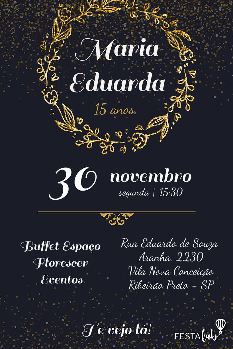 Convite de Aniversario - Coroa de Louros dourado