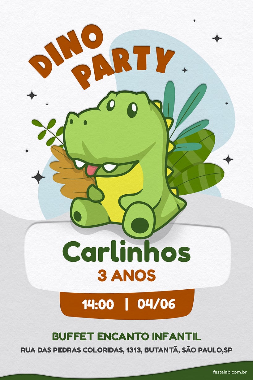 Convite de Aniversario - Dino party verde