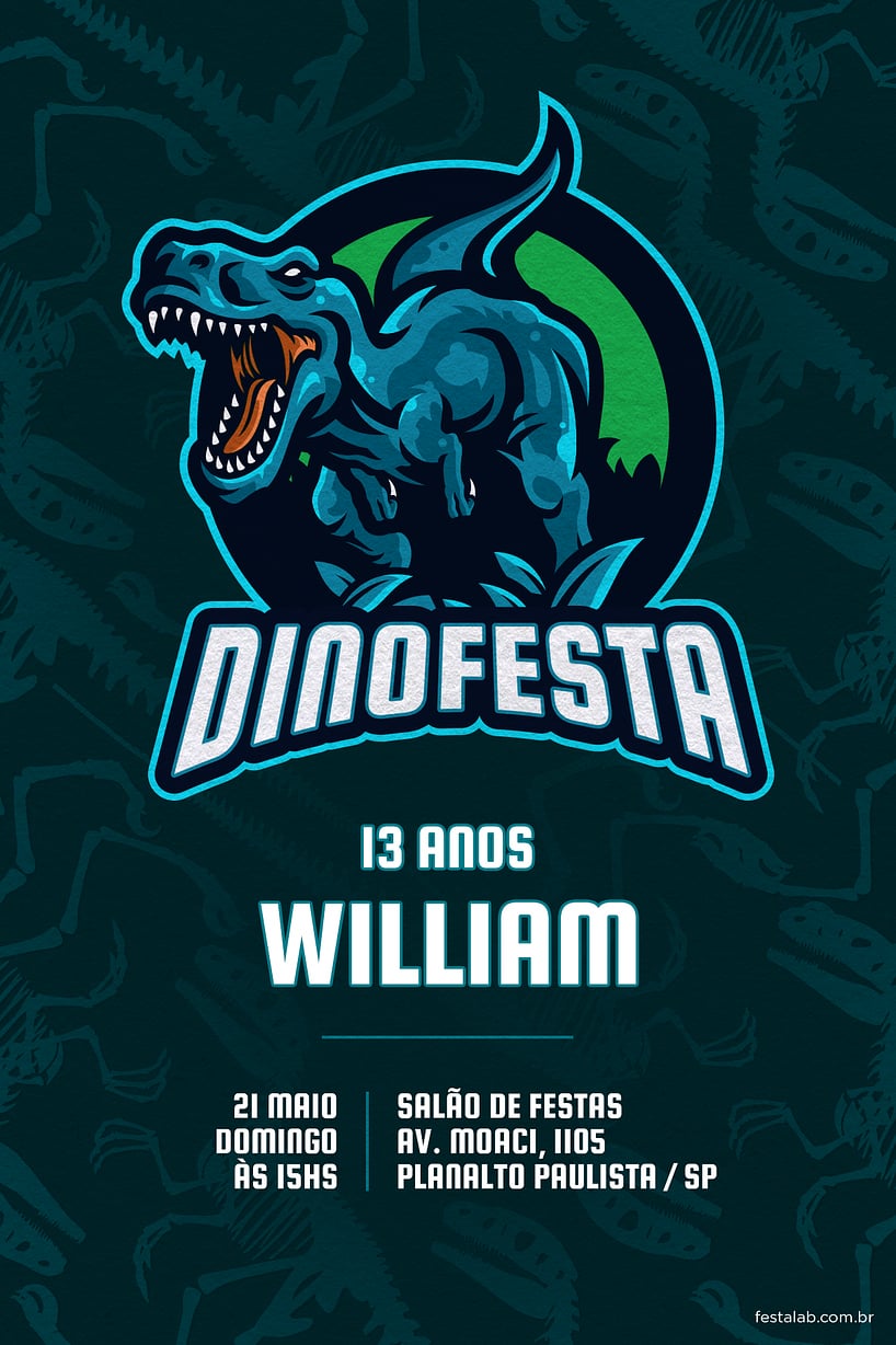 Criar convite de aniversário - Dinofesta azul| FestaLab