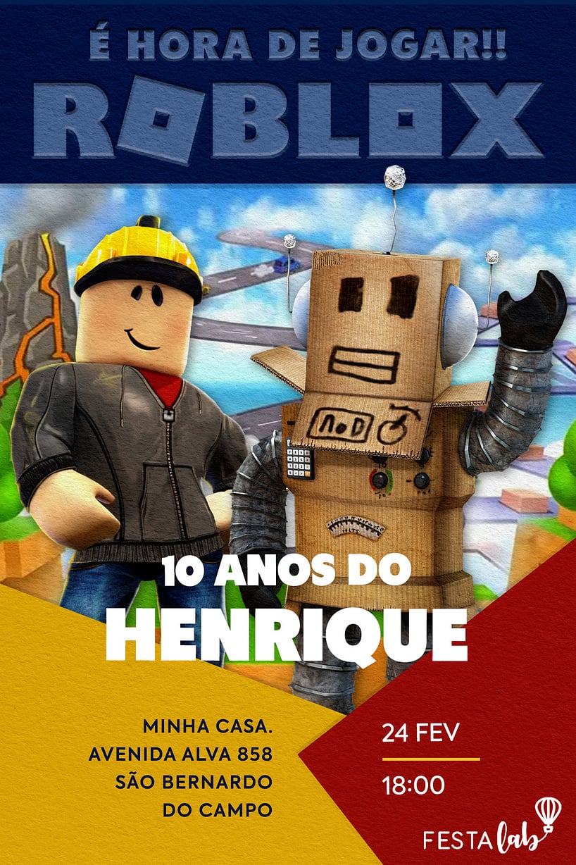 Convite de Aniversario - Equipe roblox