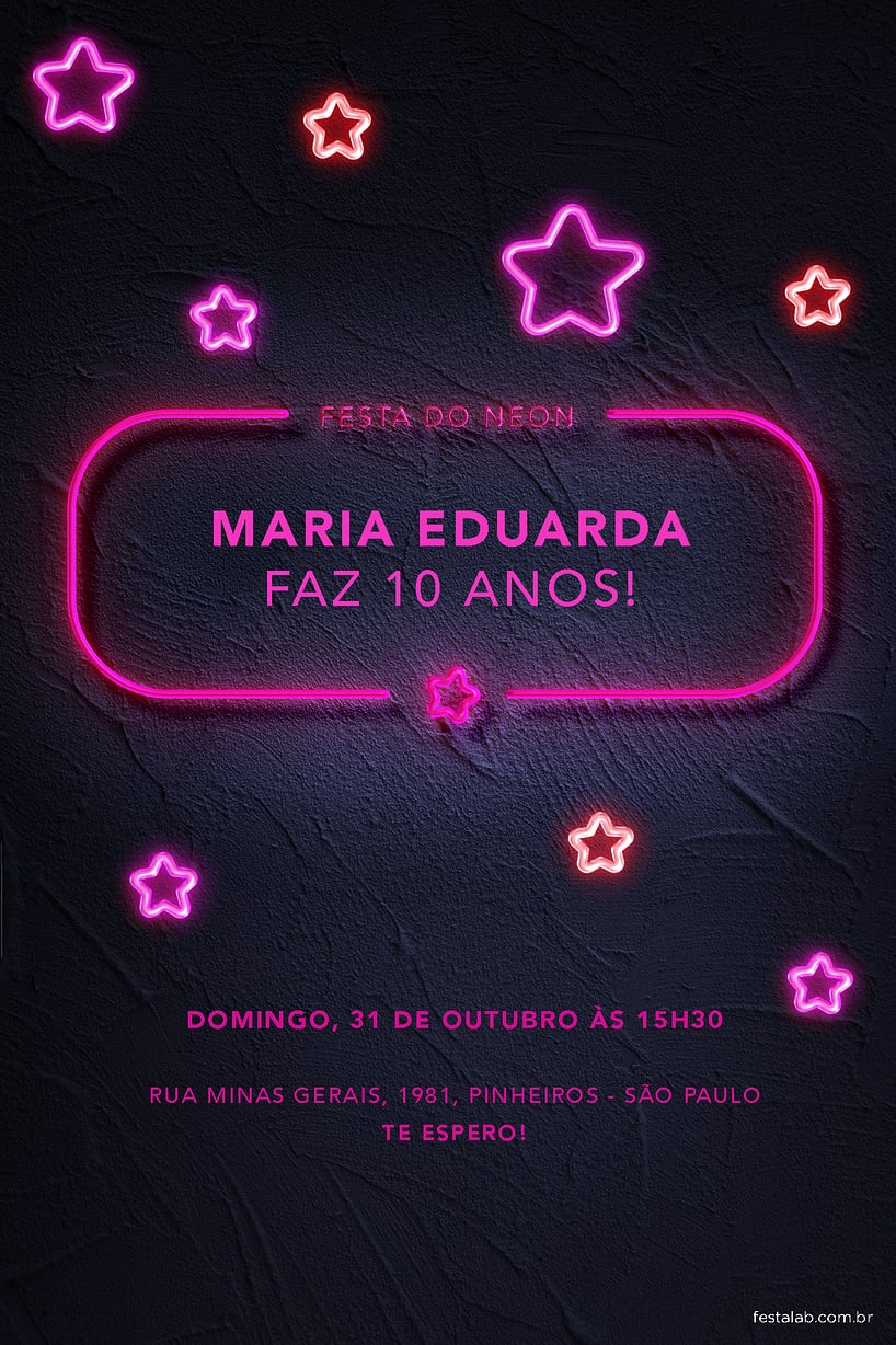 Convite de Aniversario - Festa do Neon