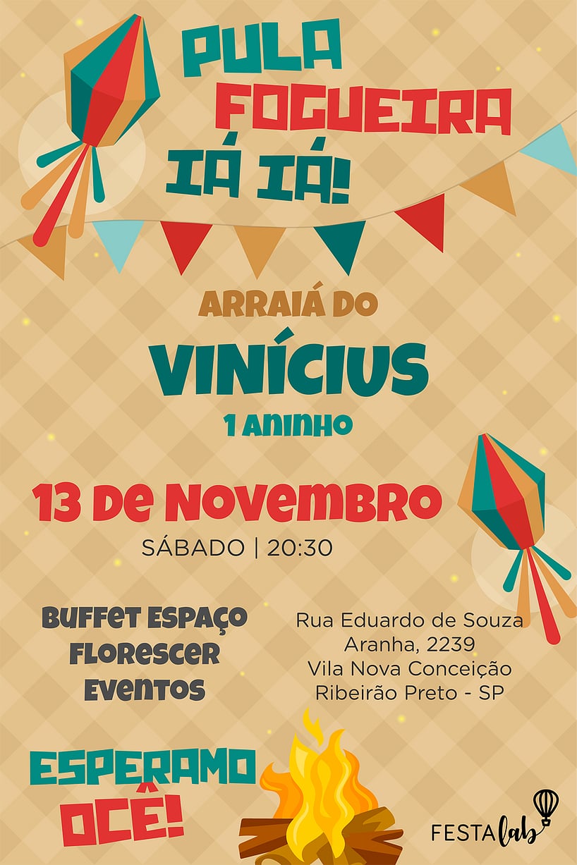 Convite de Aniversario - Festa Junina na Roca