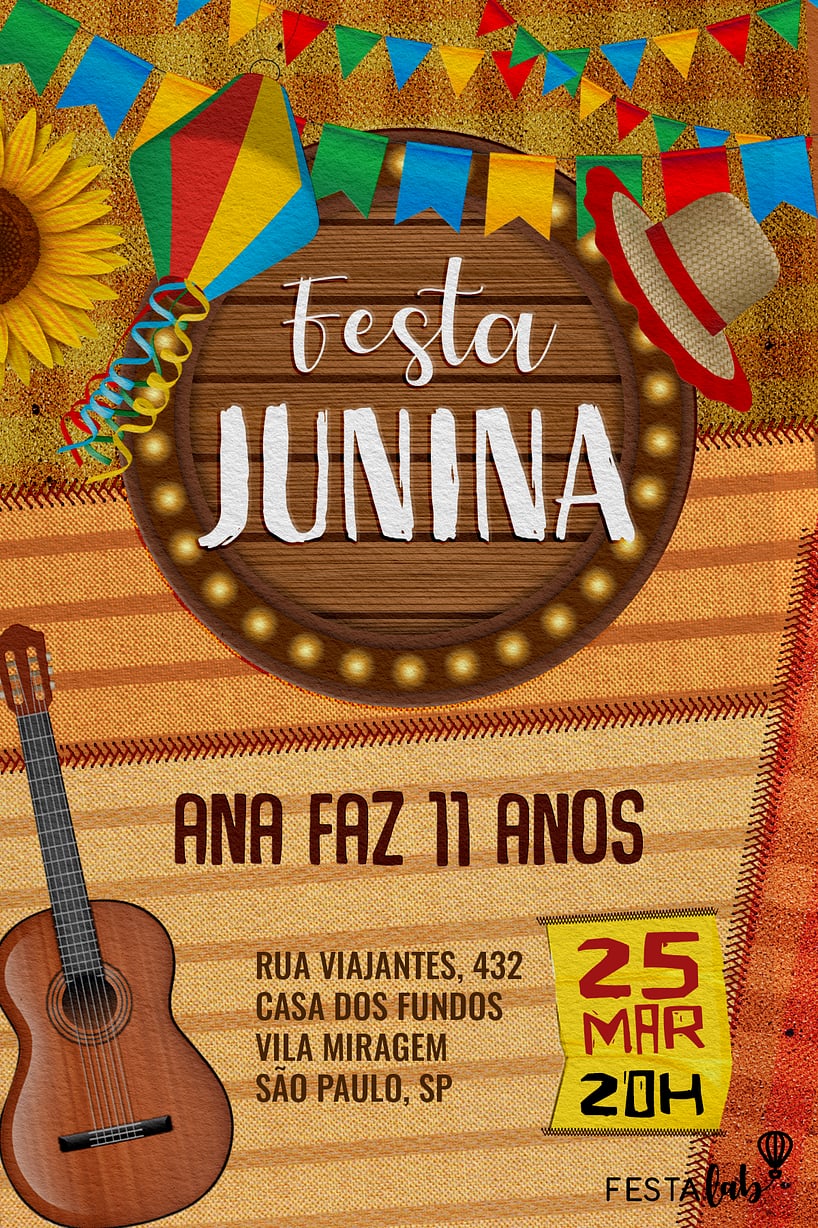 Convite de Aniversario - Festa junina estampado