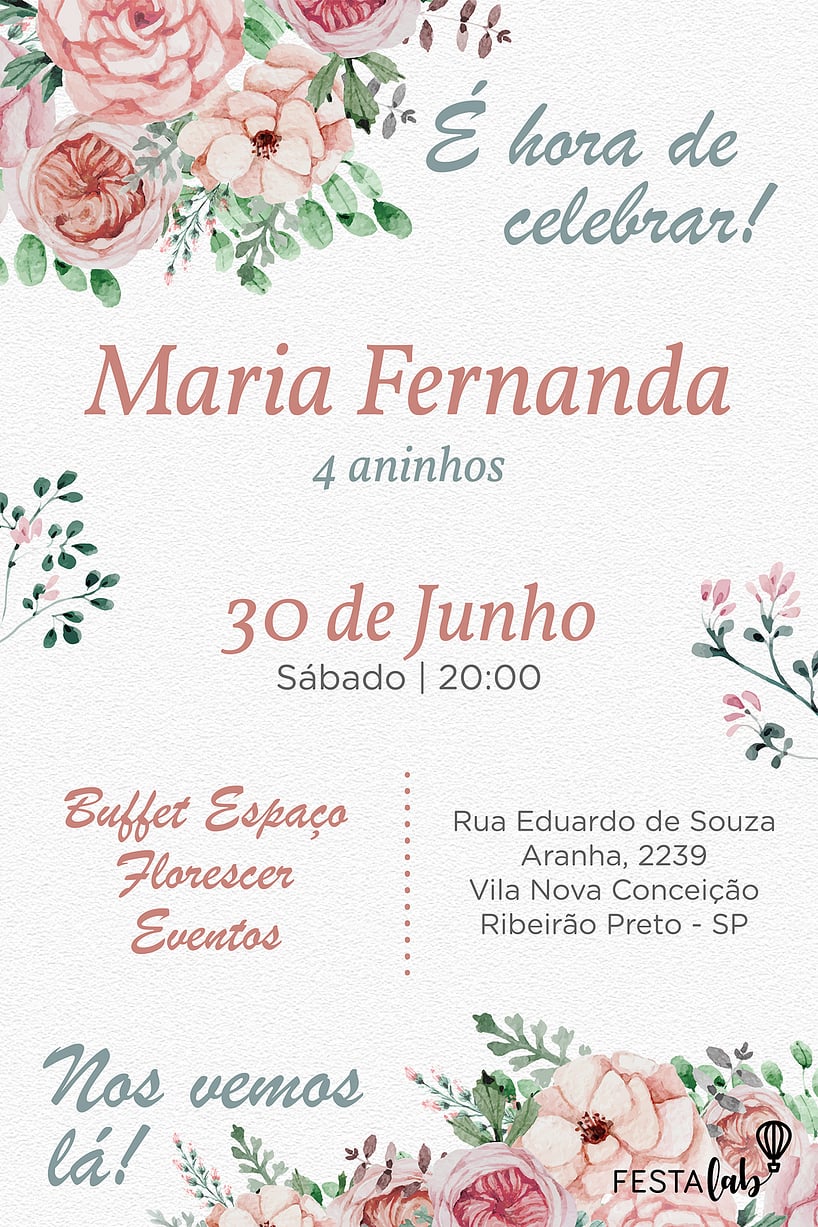 Criar convite de aniversário - Festival das Flores| FestaLab