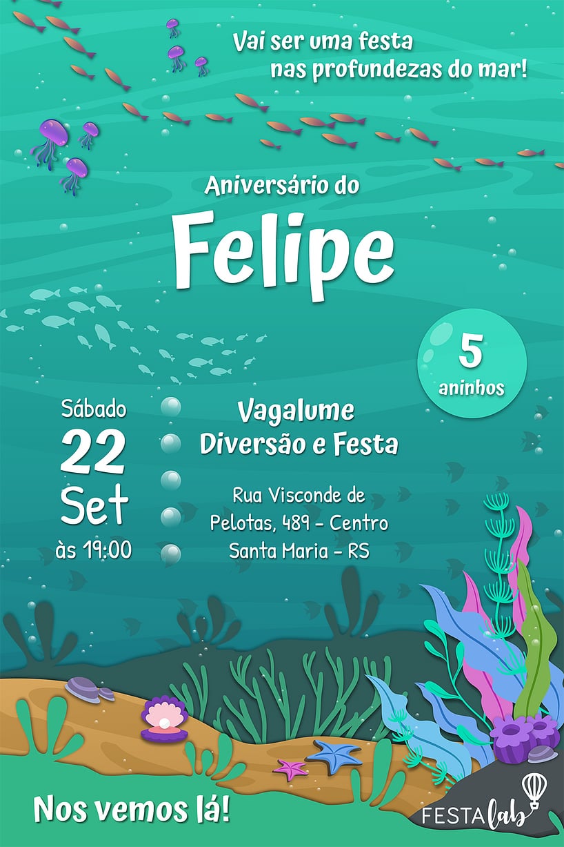 Convite de Aniversario - Fundo do Mar