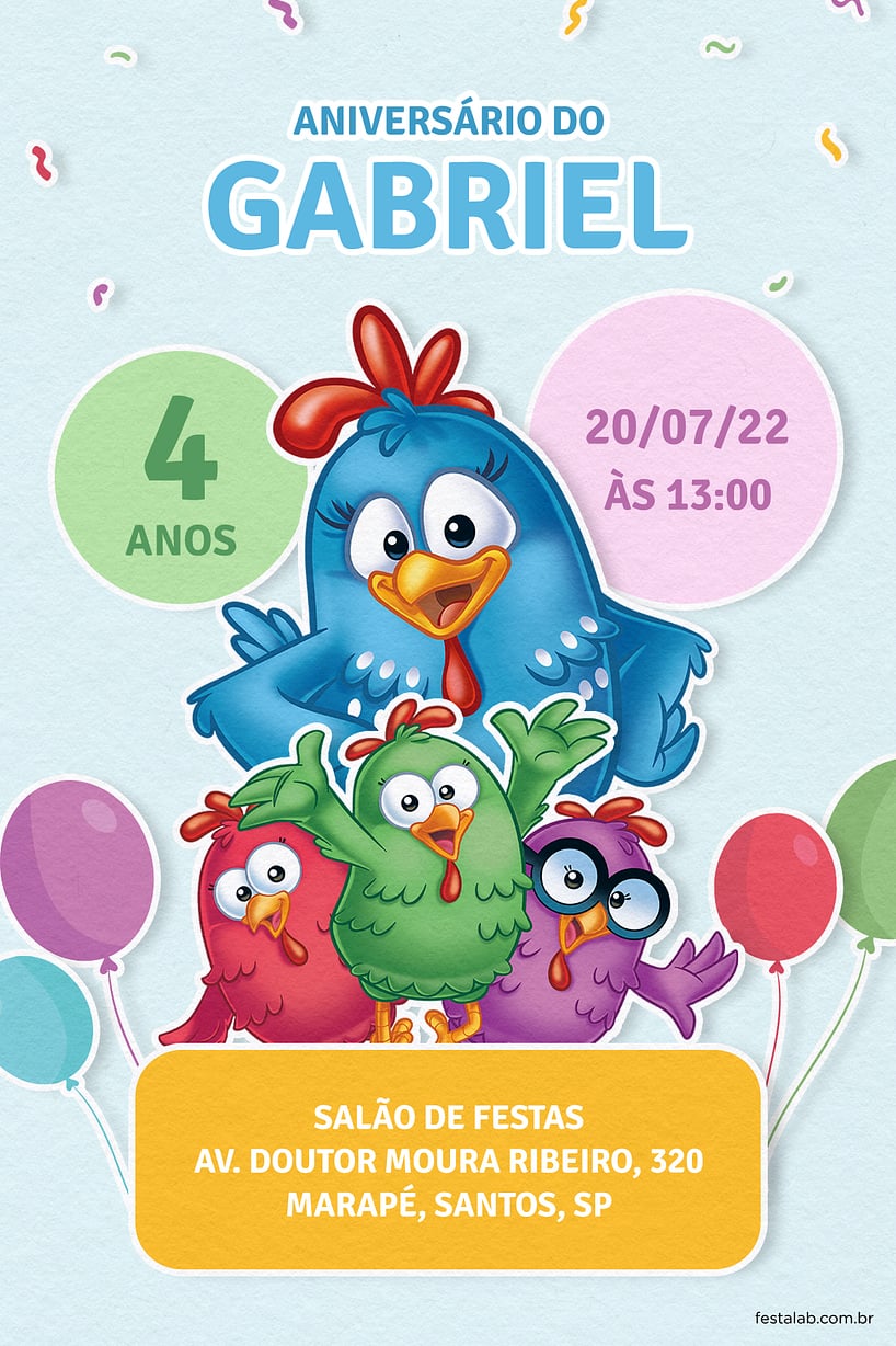 Convite de Aniversario - Galinha Pintadinha azul