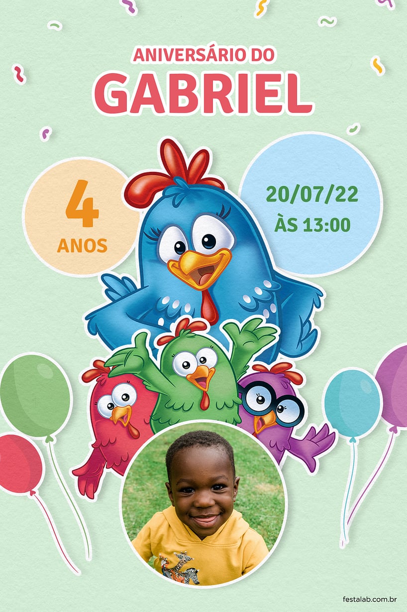 Convite de Aniversario - Galinha Pintadinha verde