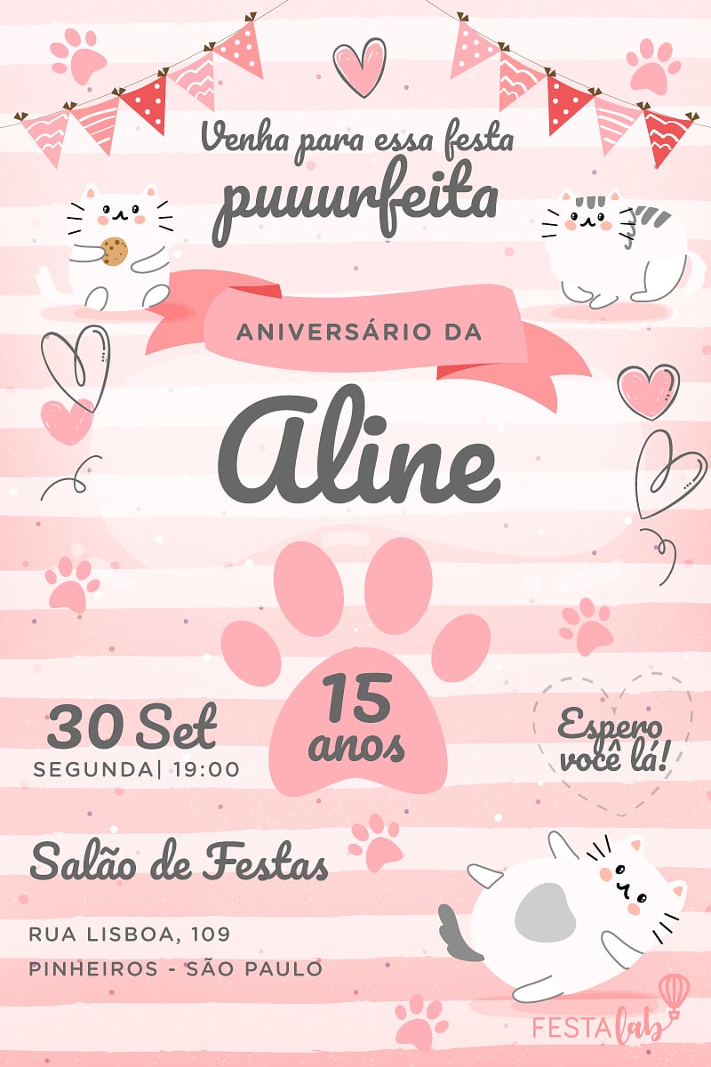 Criar convite de aniversário - Gatinhos| FestaLab