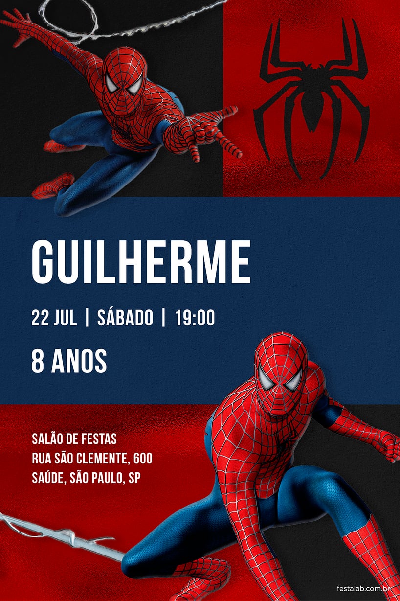 Convite de Aniversario - A Teia do Heroi: Vermelho