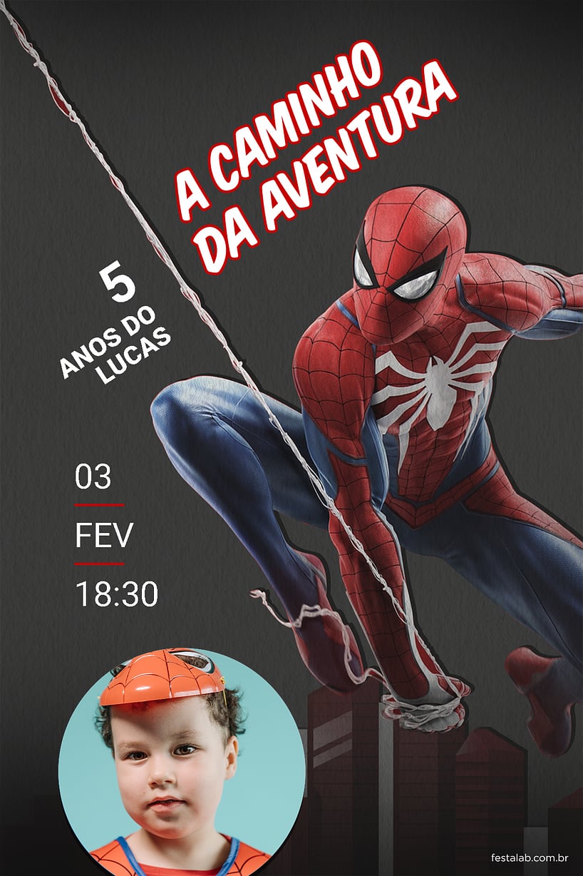 Convite de Aniversario - Homem aranha em acao escuro