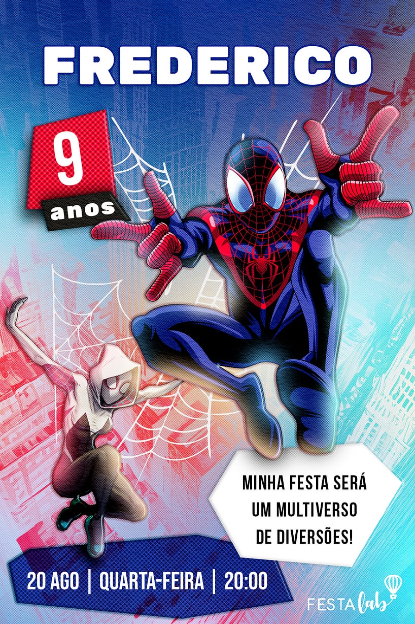 Criar convite de aniversário - Homem Aranhaverso| FestaLab