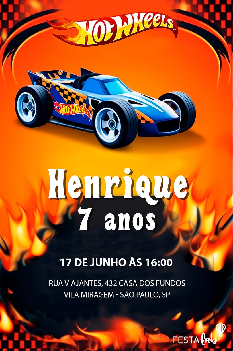 Convite de Aniversario - Hot Wheels Turbo