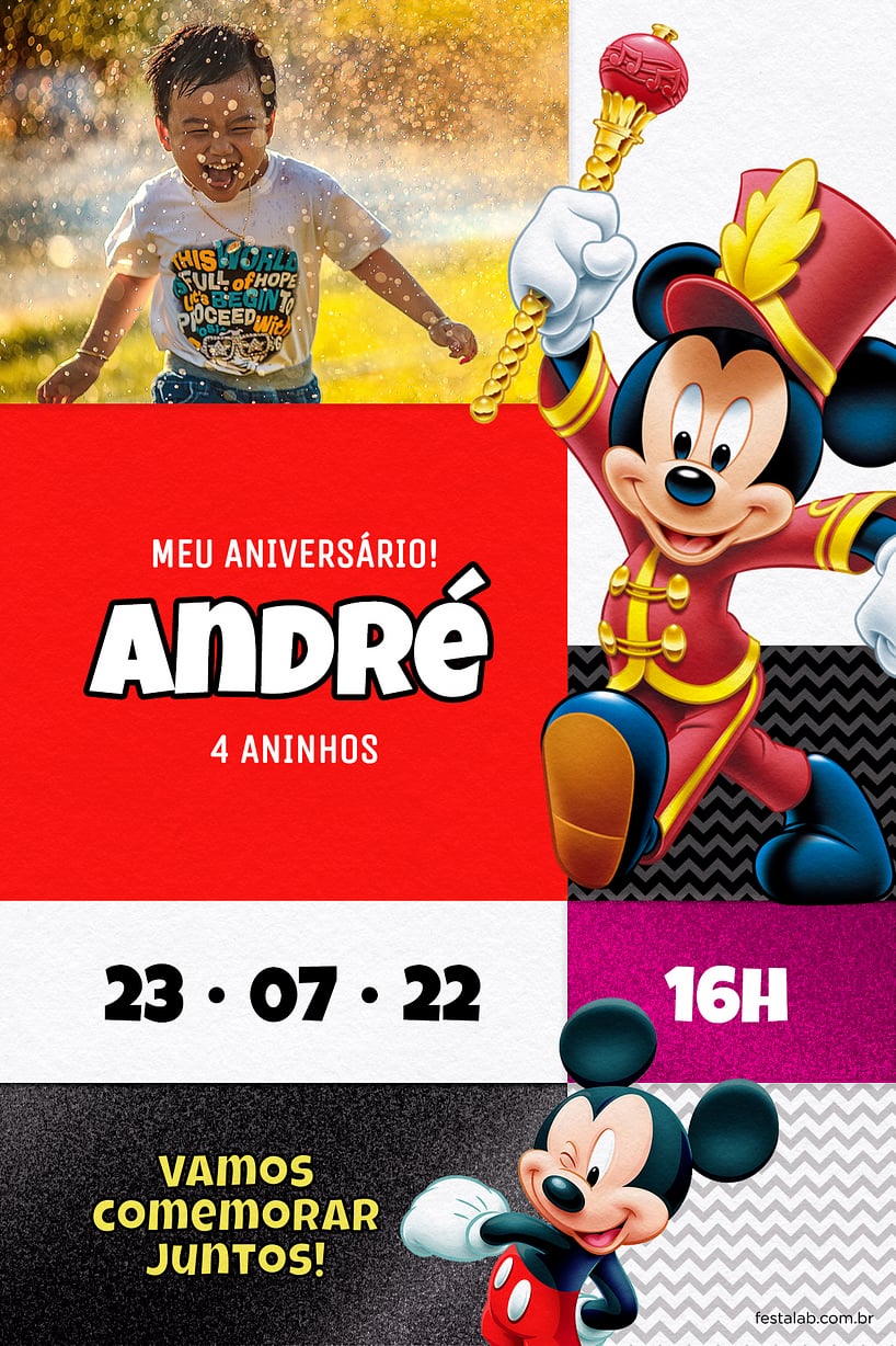 Convite de Aniversario - Mickey Instrumental Roxo