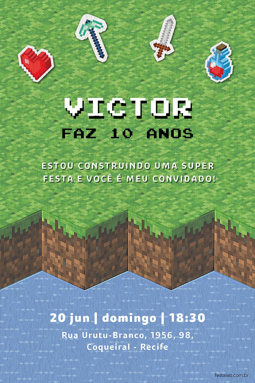 Convite de Aniversario - Mini Pixels