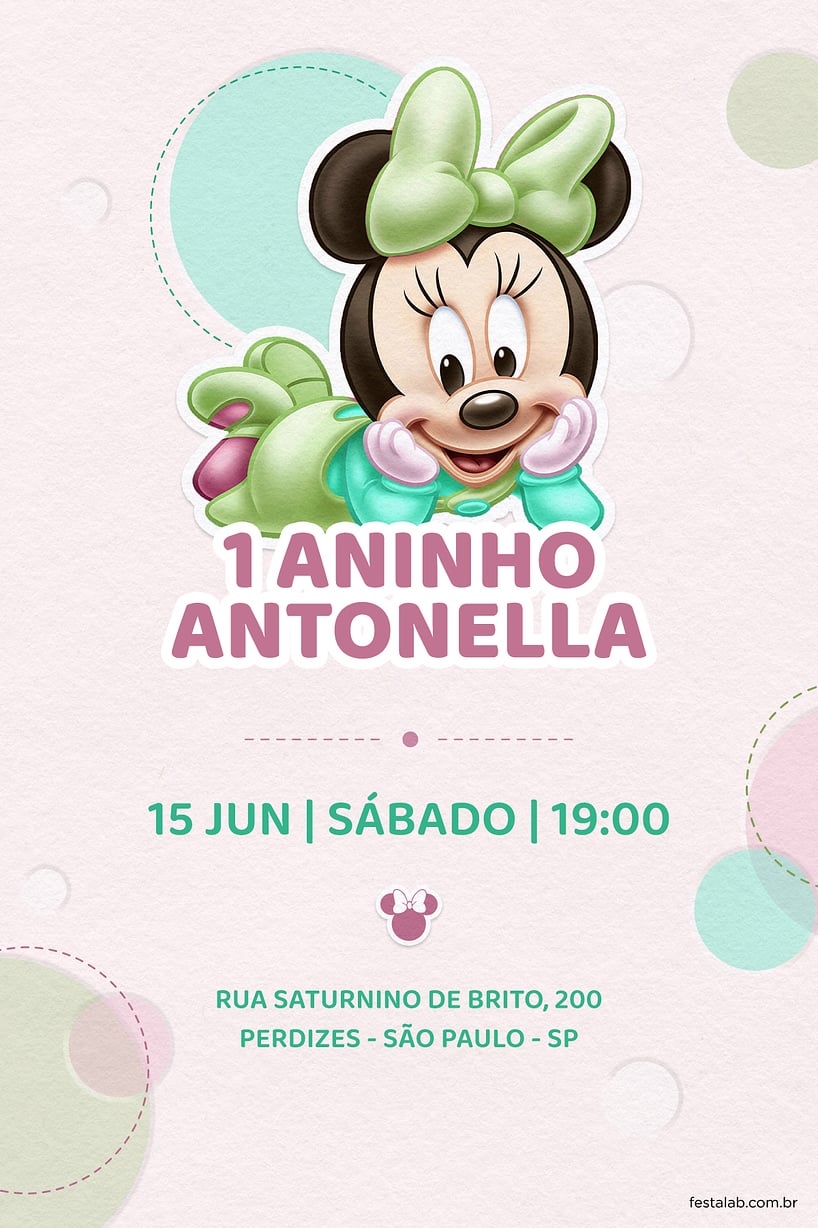 Convite de Aniversario - Minnie baby verde