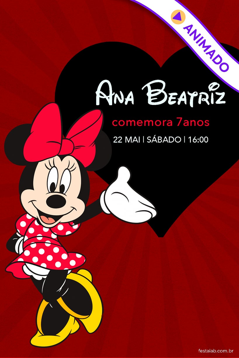 Convite de Aniversario - Minnie Mouse Classica