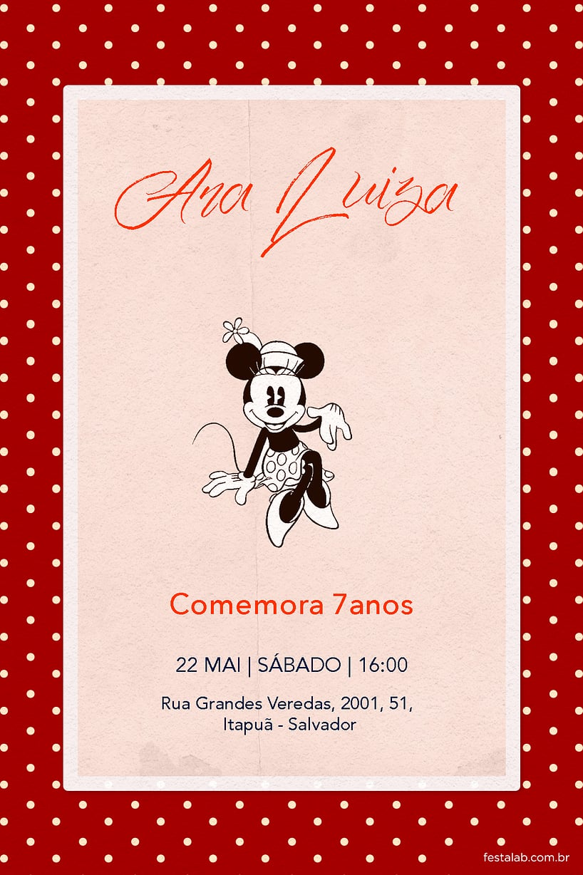 Criar convite de aniversário - Minnie Mouse Vintage| FestaLab