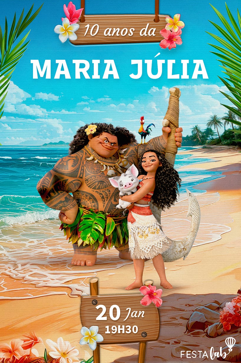 Criar convite de aniversário - Moana e Maui| FestaLab