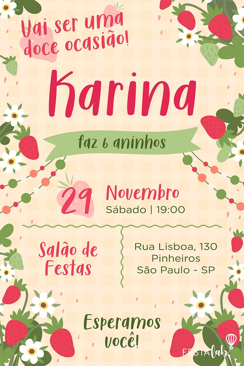 Convite de Aniversario - Jardim dos moranguinhos