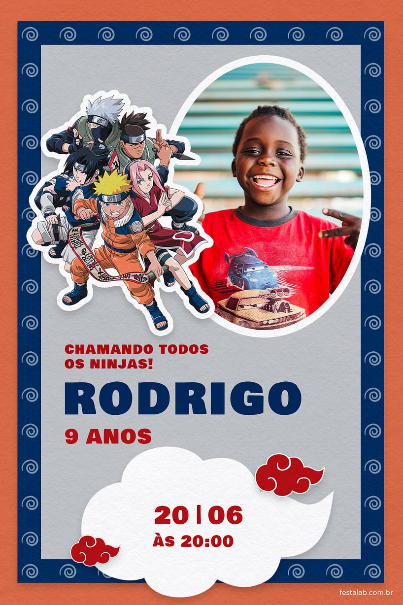 Convite de Aniversario - Naruto Laranja