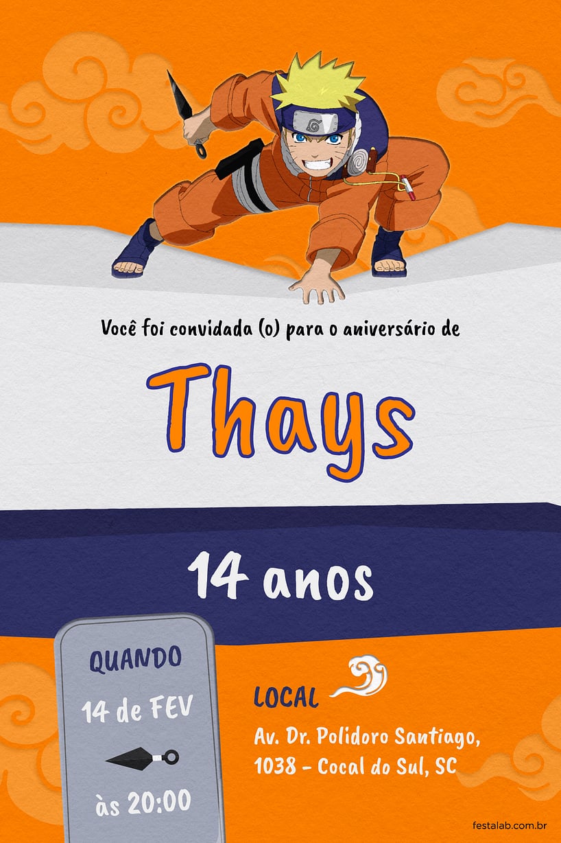 Convite de Aniversario - Naruto Uzumaki