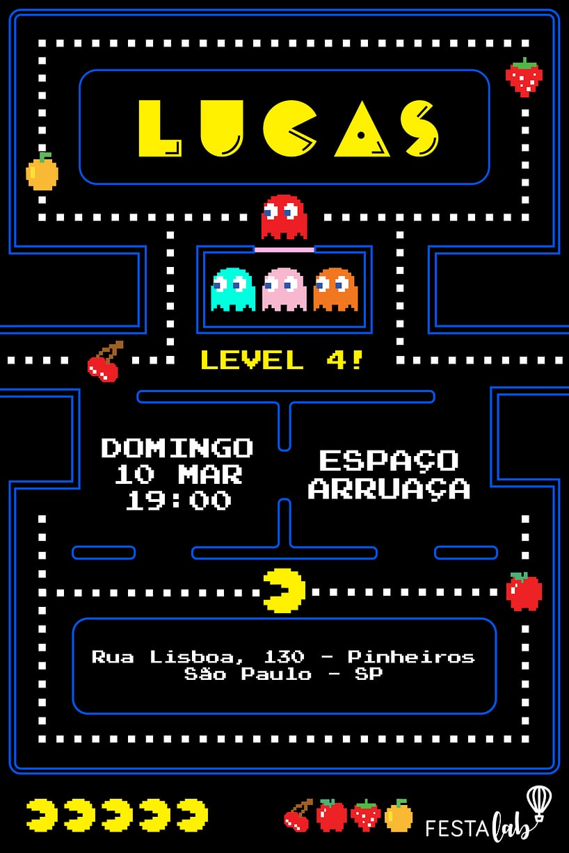 Criar convite de aniversário - Pac-Man| FestaLab