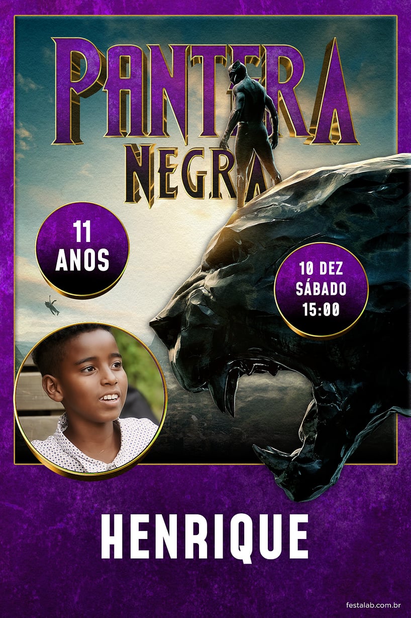 Criar convite de aniversário - Herança de Wakanda: Roxo| FestaLab