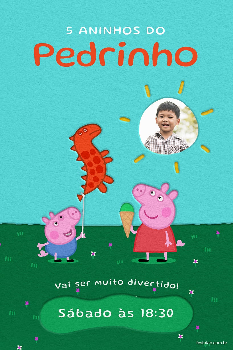 Criar convite de aniversário - Peppa pig e George pig verde| FestaLab