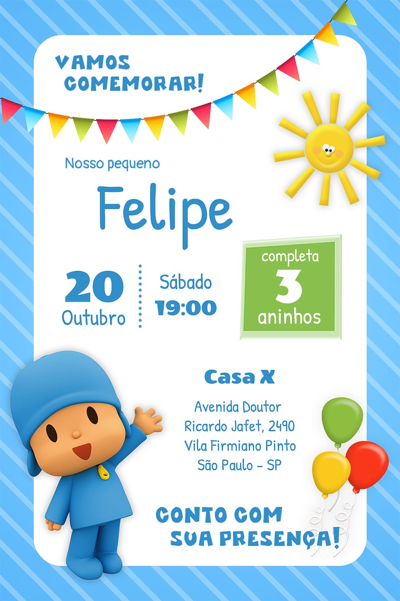 Criar convite de aniversário - Pocoyo| FestaLab