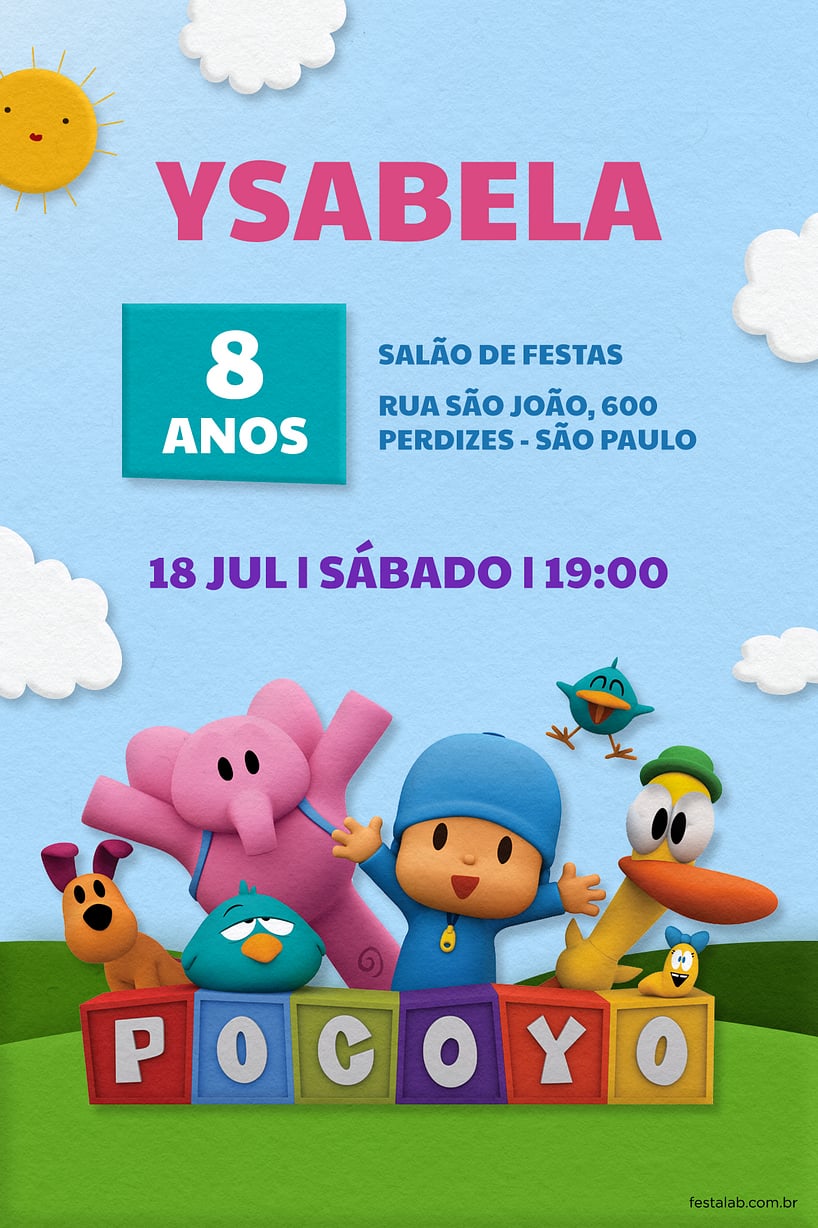 Convite de Aniversario - Pocoyo e seus Amigos