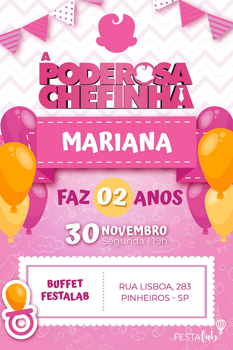 Criar convite de aniversário - Poderosa Chefinha| FestaLab