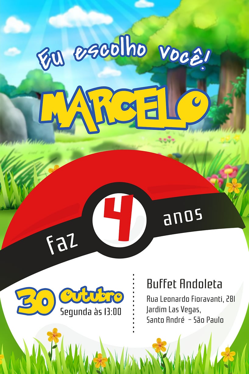 Convite de Aniversario - Pokemon