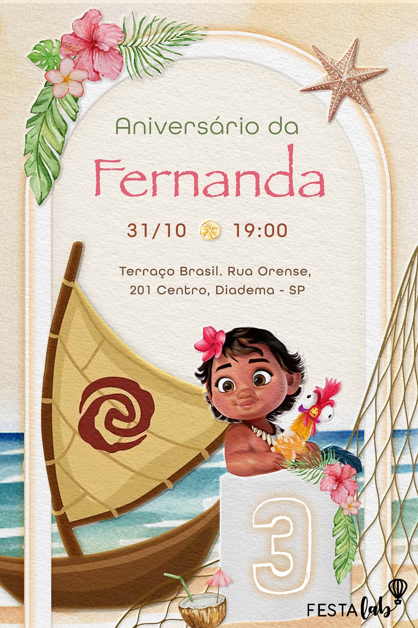 Criar convite de aniversário - Prainha da Moana| FestaLab