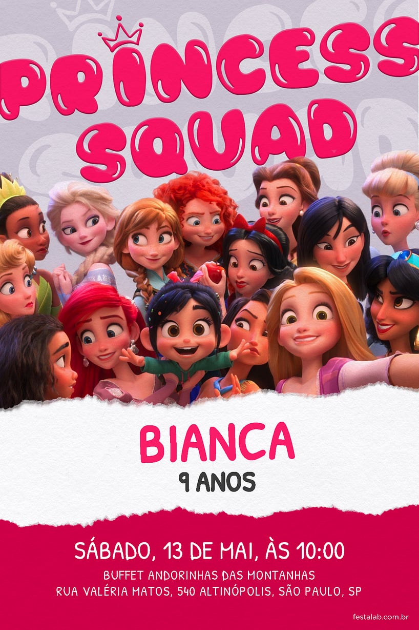 Convite de Aniversario - Princess Squad