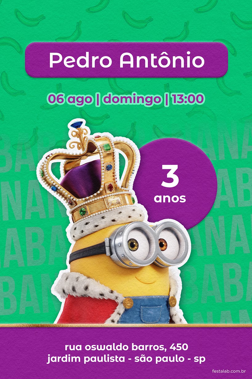 Convite de Aniversario - Rei minion verde