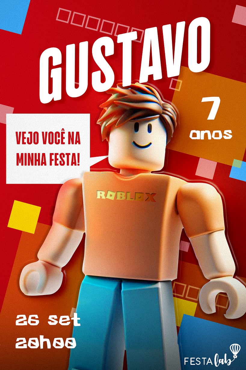 Convite de Aniversario - Roblox em festa vermelho