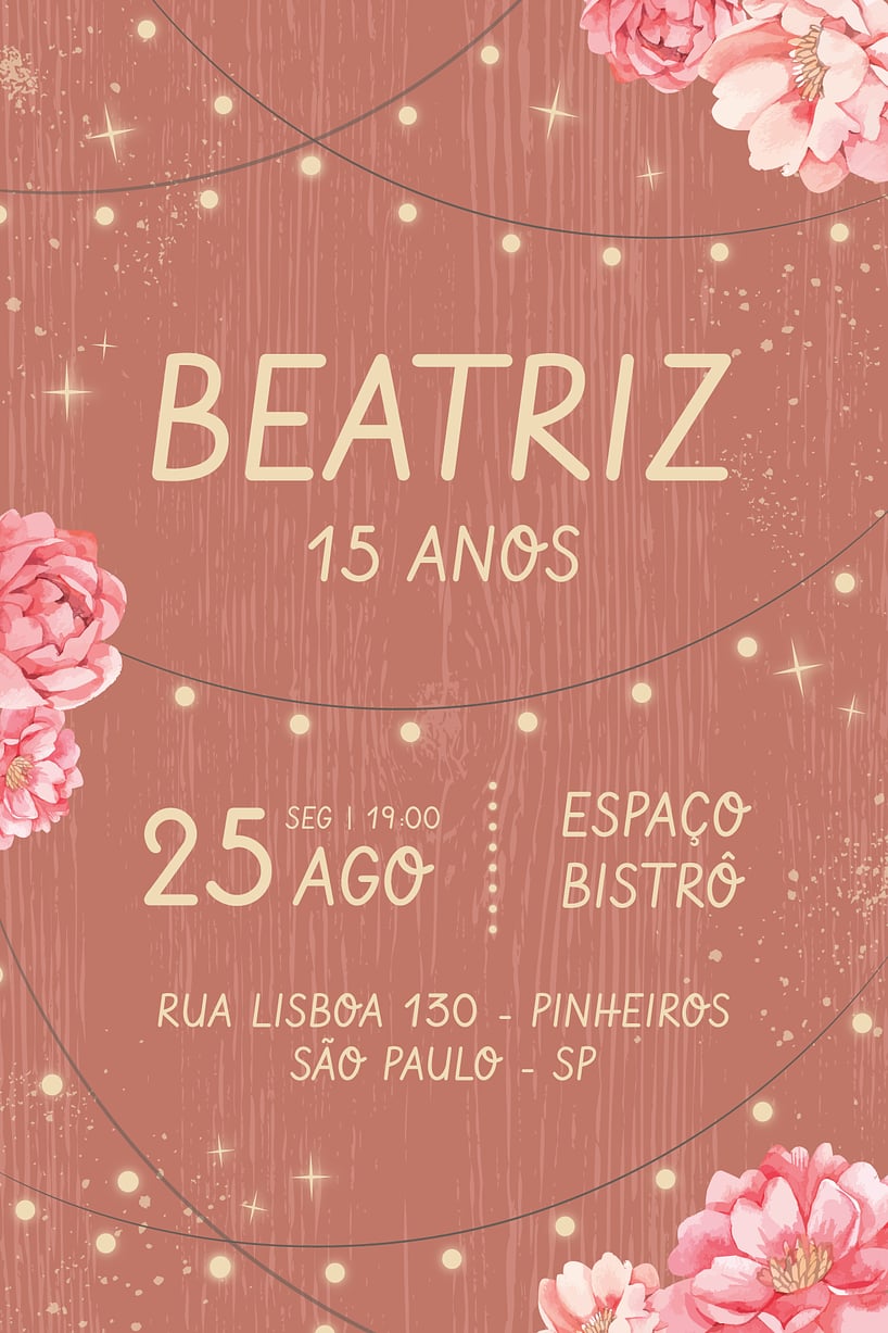 Convite de Aniversario - Debutante - Rustico Rosa