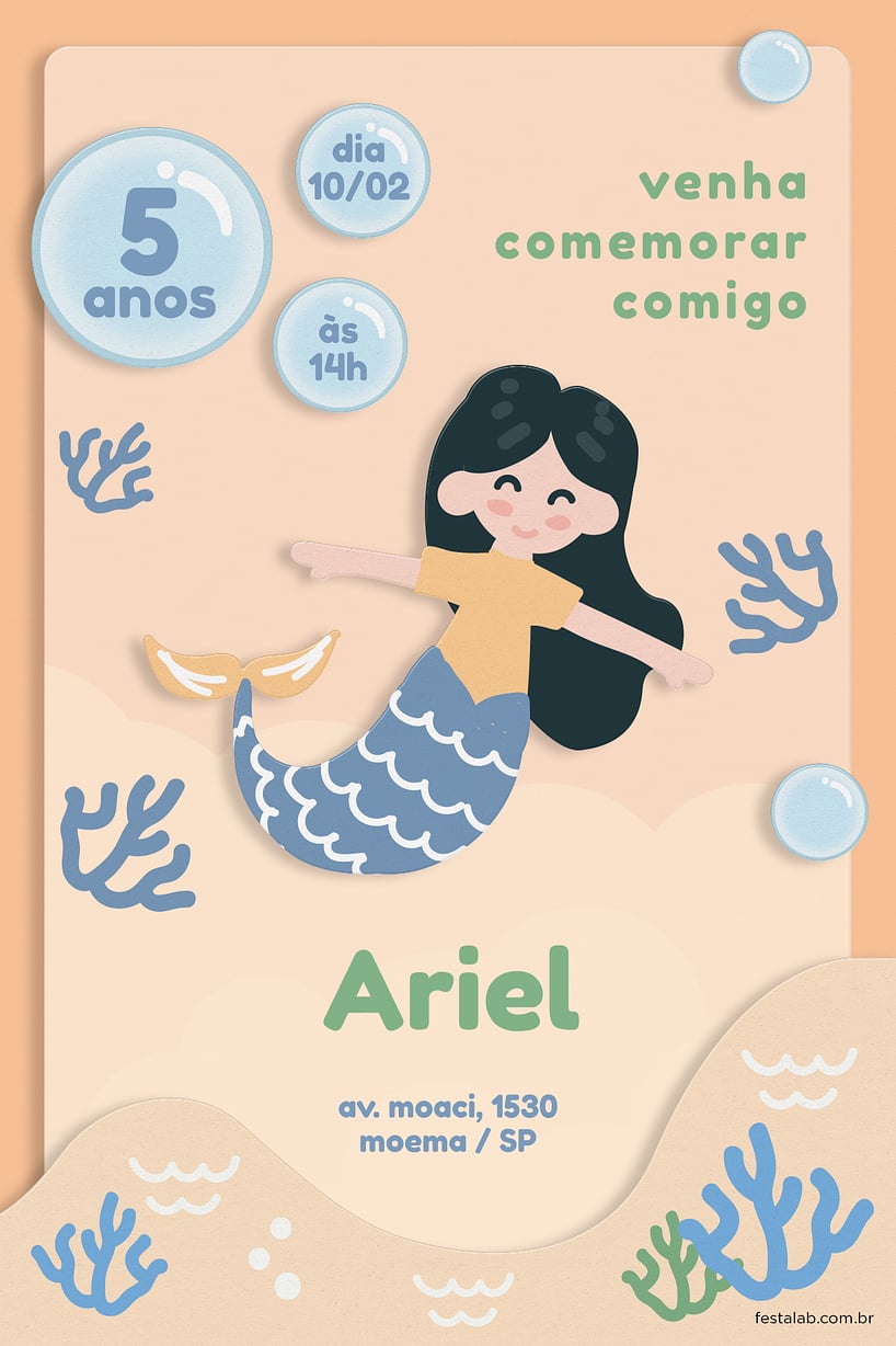 Convite de Aniversario - Sereia Laranja