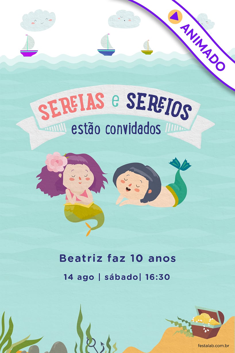 Convite de Aniversario - Sereias e Sereios