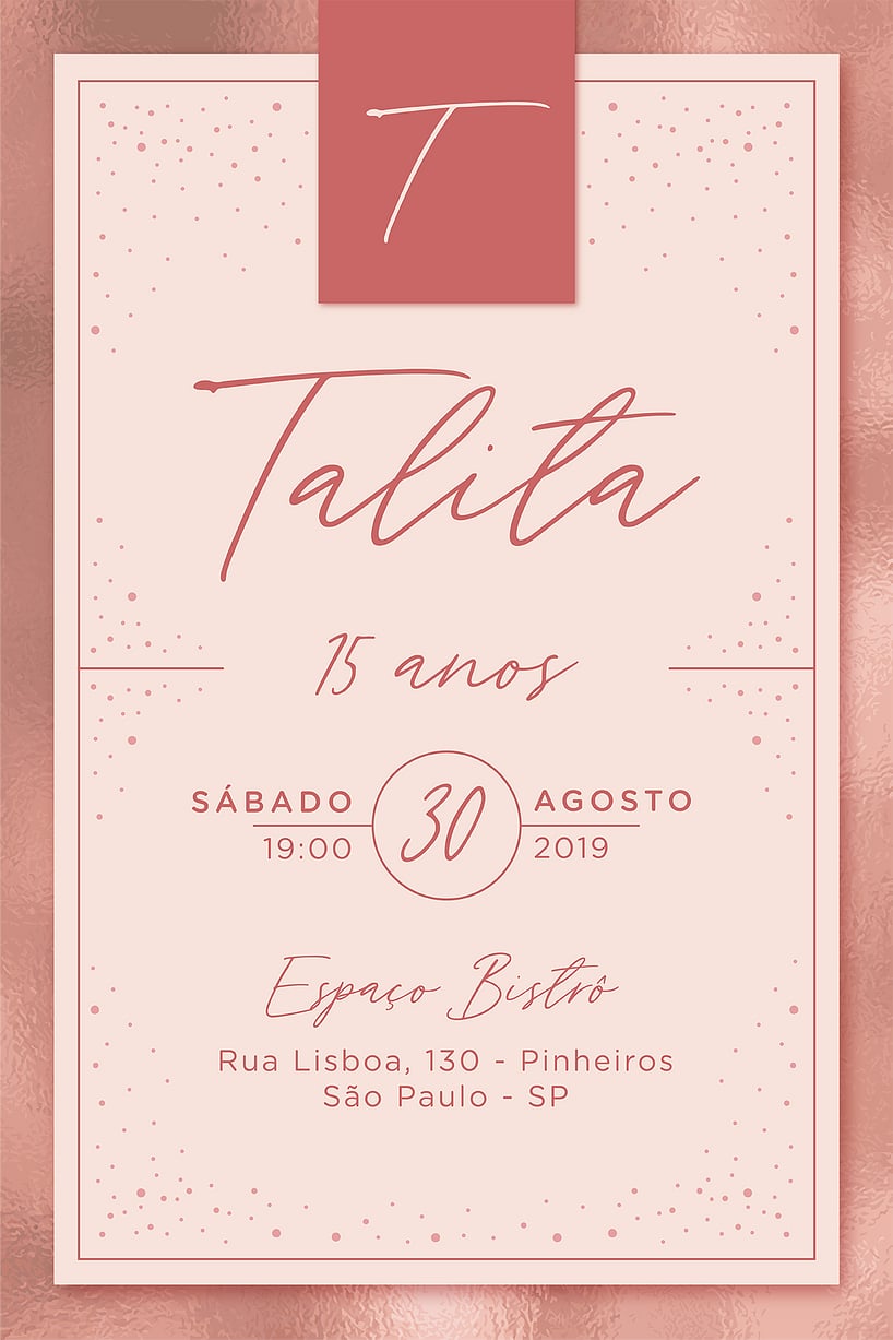 Convite de Aniversario - Sofisticado Rosa dourado