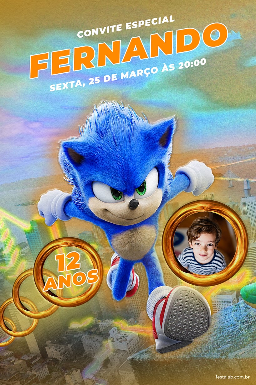 Convite de Aniversario - Sonic Laranja