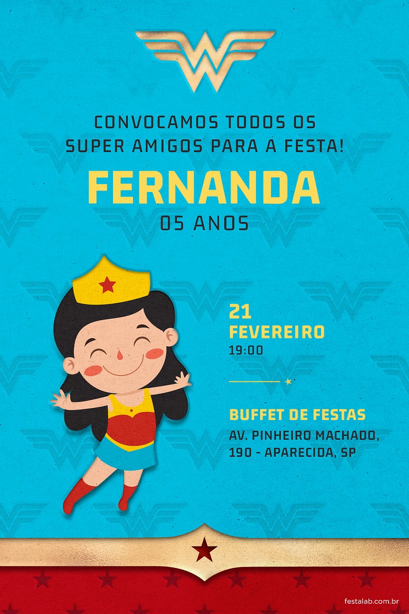 Criar convite de aniversário - Menina Maravilha Azul| FestaLab