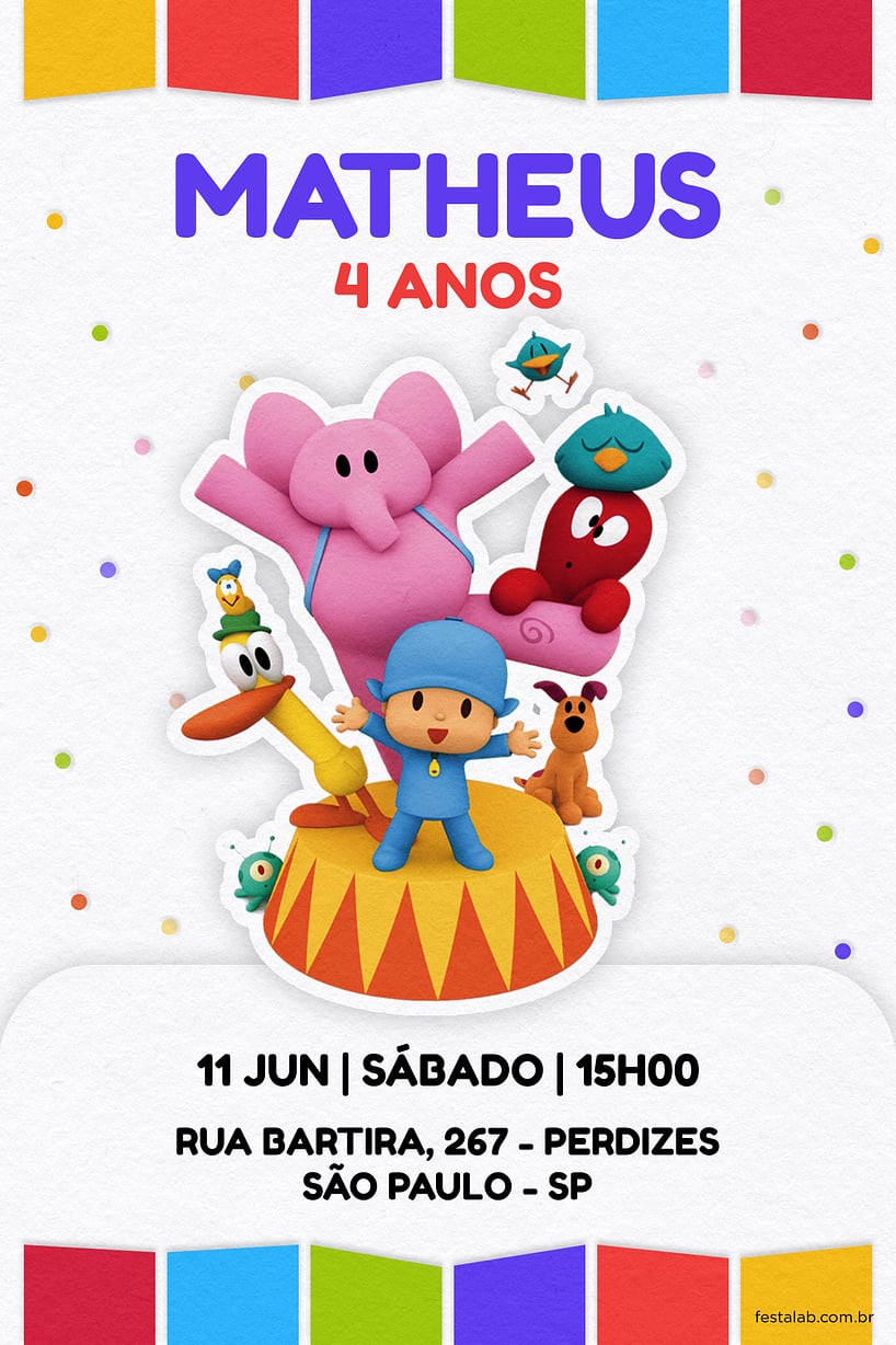 Convite de Aniversario - Turma do Pocoyo