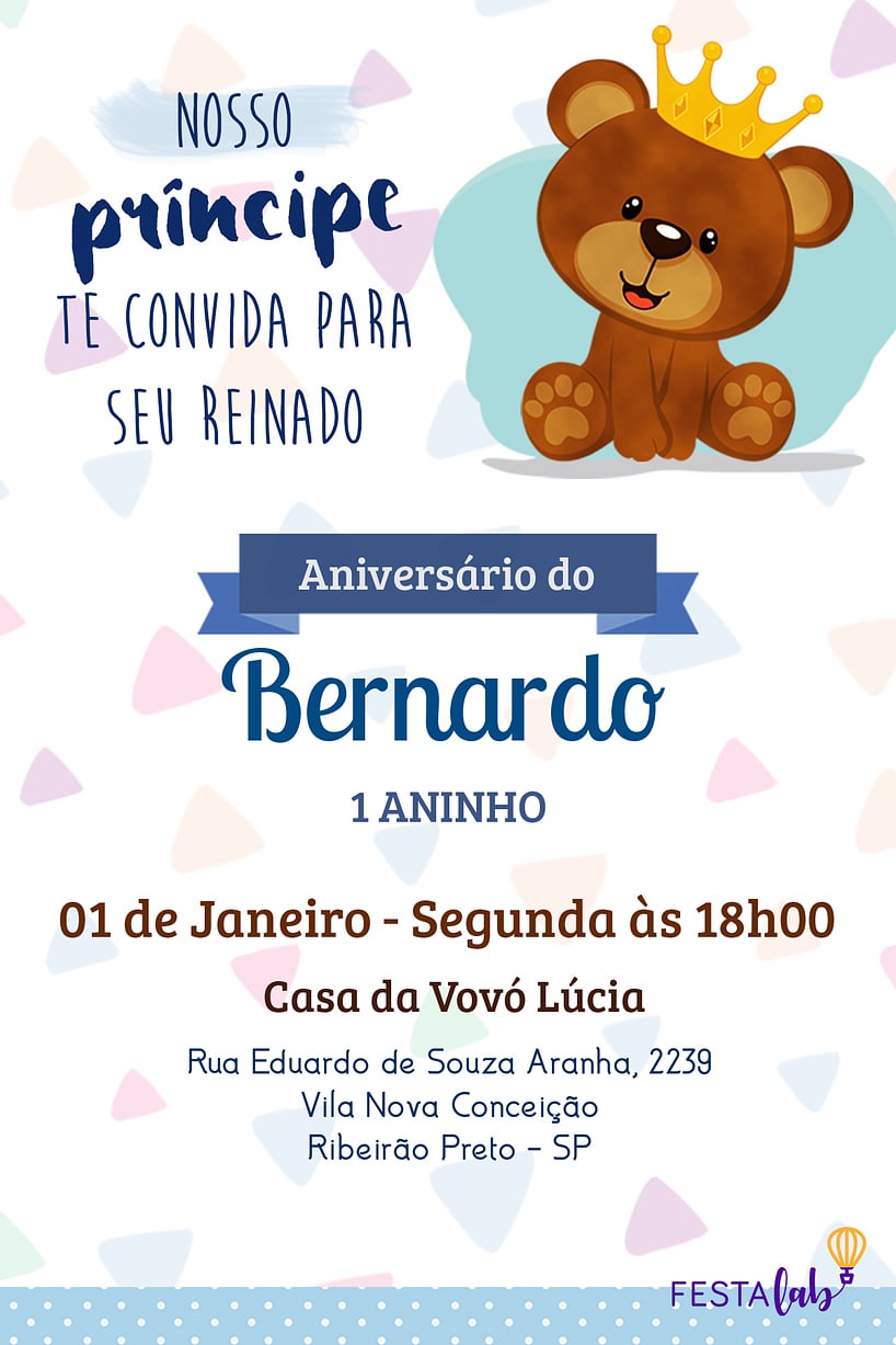 Convite de Aniversario - Ursinho azul