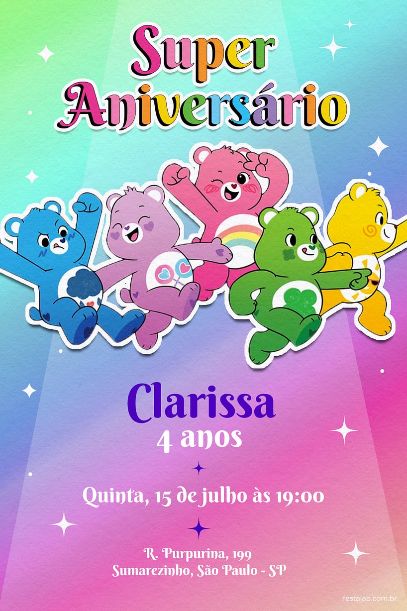 Convite de Aniversario - Ursinhos carinhosos