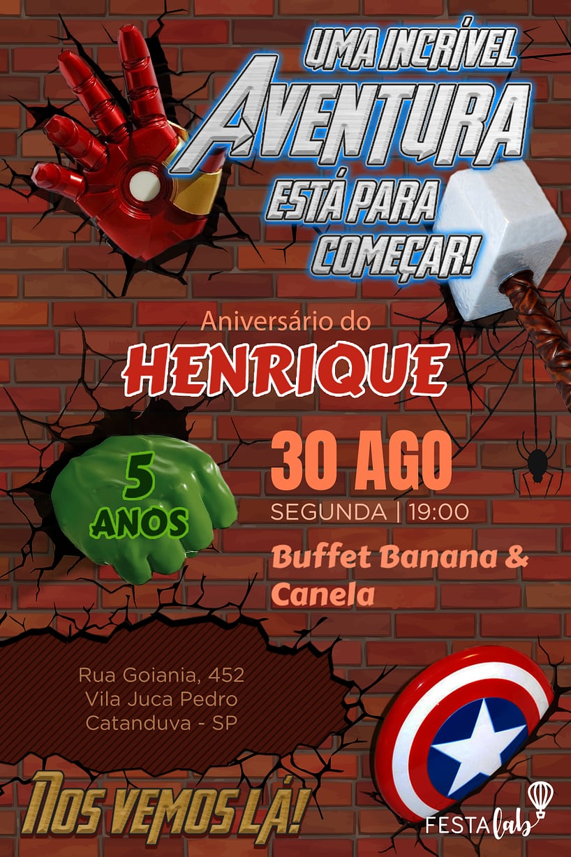 Convite de Aniversario - Vingadores