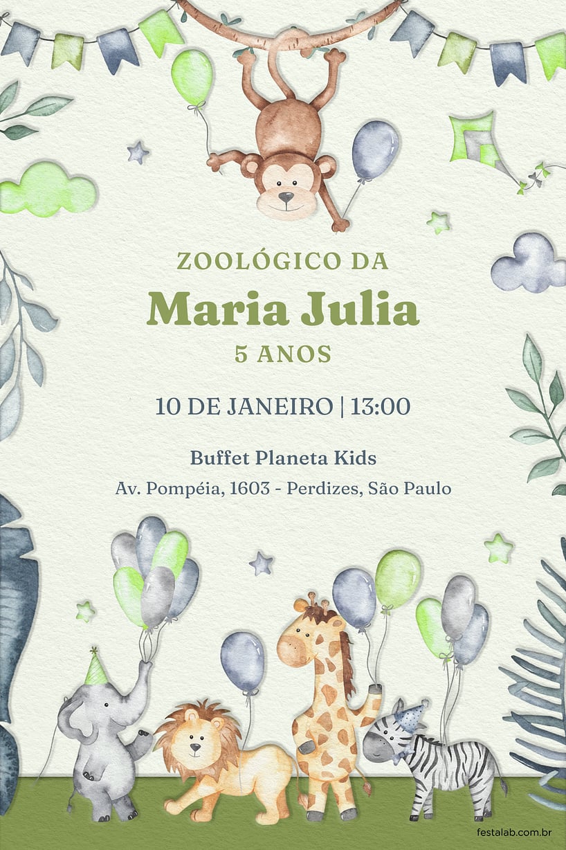 Convite de Aniversario - Zoologico verde