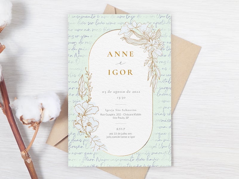 Modelo de Convite de Casamento - Floral minimalista verde Crie seu convite de casamento - Floral minimalista verde| FestaLab