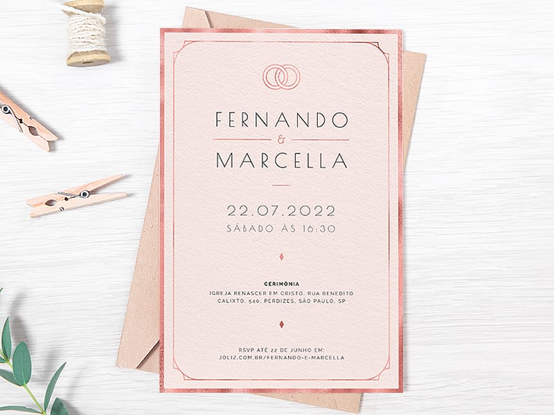 Crie seu convite de casamento - Minimalista Rose Gold| FestaLab